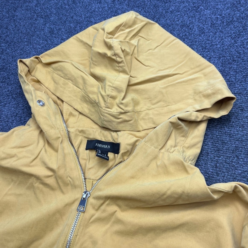 Forever 21 Cropped Quarter Zip Hooded Mustard Yellow Windbreaker Jacket